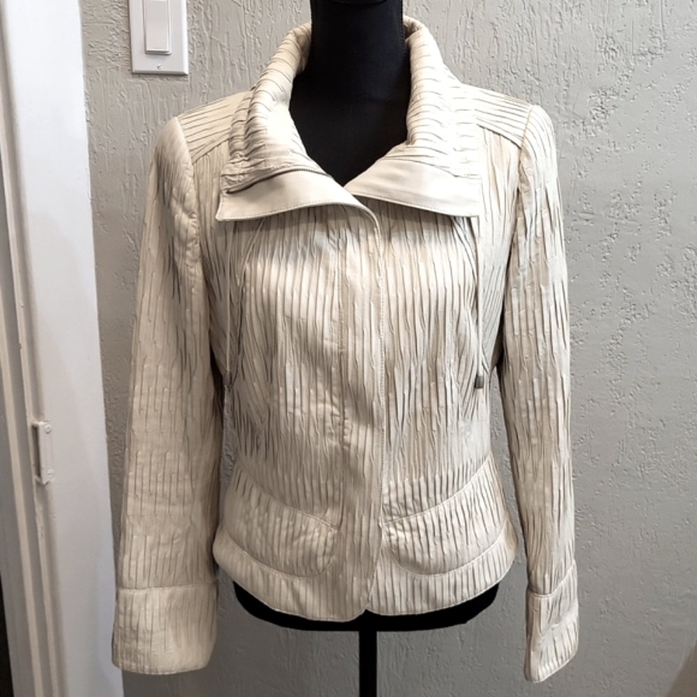 Carlisle Ivory Pleated Faux Leather Jacket